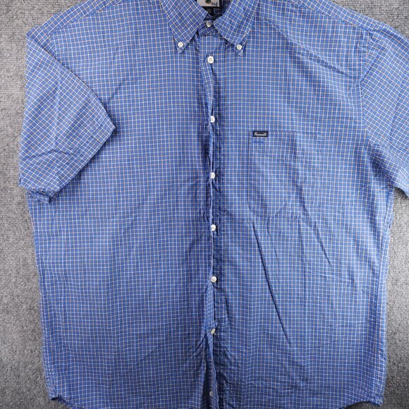 Faconnable Button-Down Cotton Check Blue XL Shirt Mens Pocket Long Sleeve Adult - Picture 2 of 13